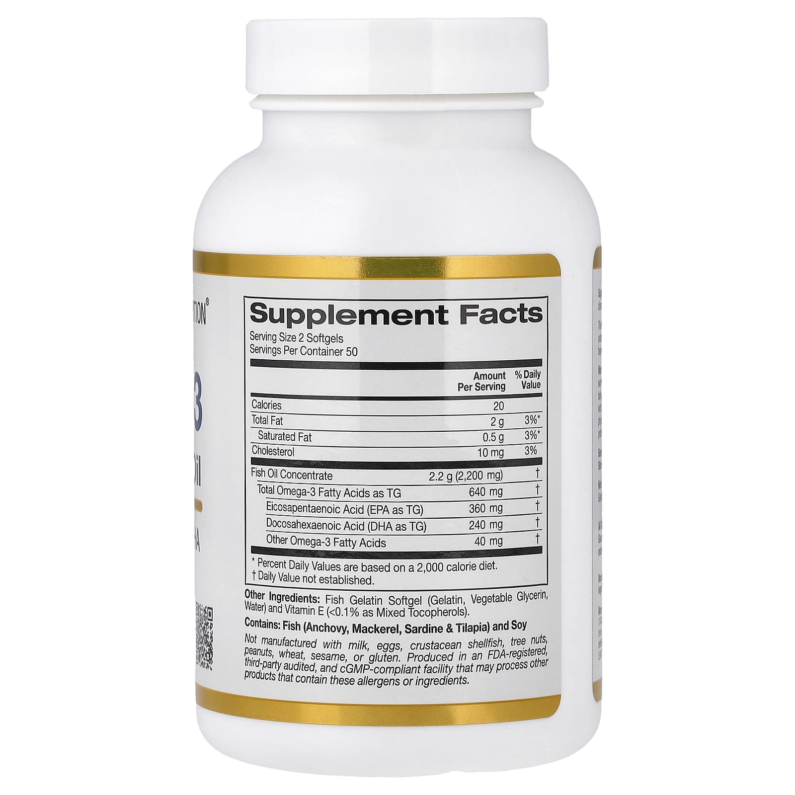 California Gold Nutrition, Omega-3 優質魚油，100 粒魚明膠軟膠囊（每粒 1,100 毫克）