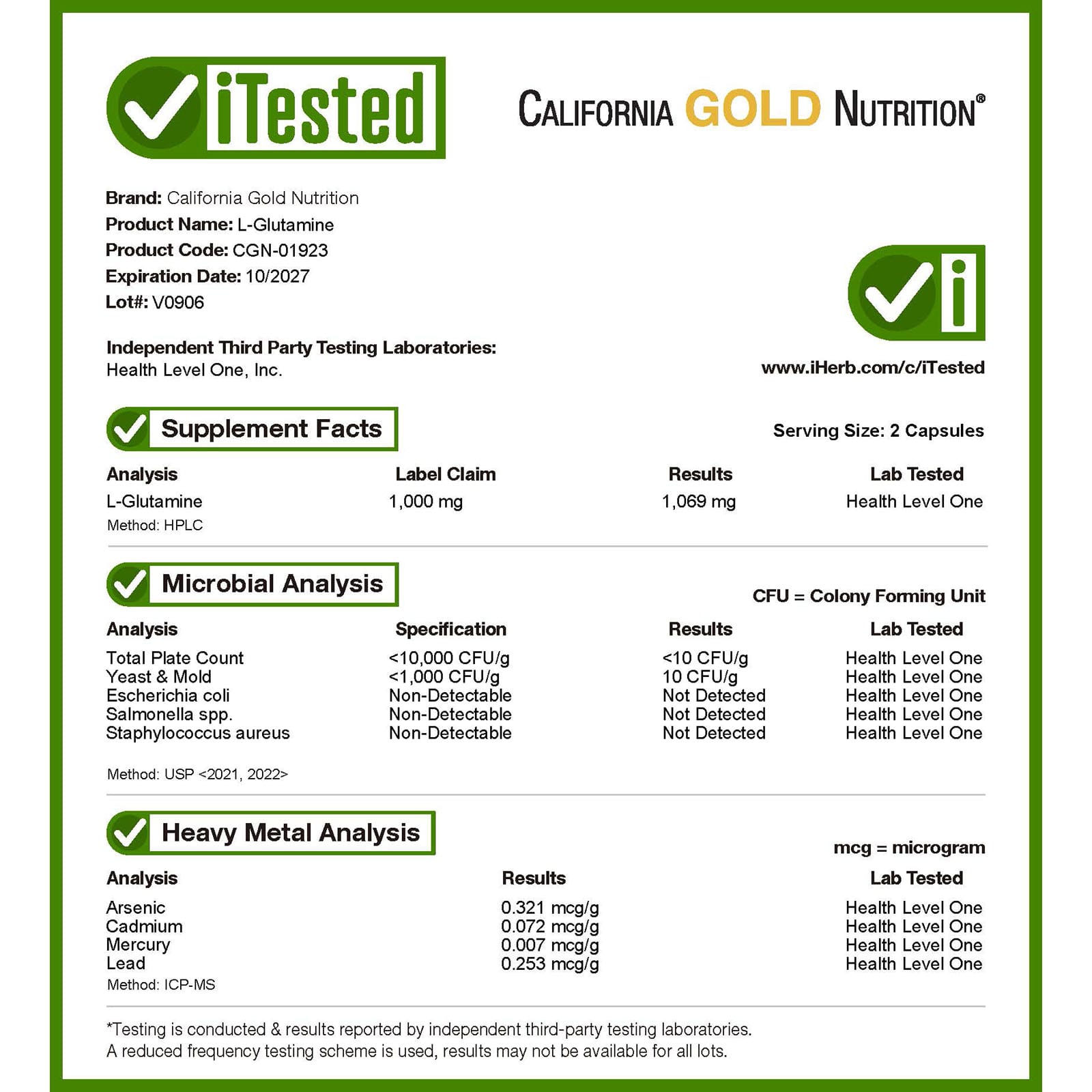 California Gold Nutrition, L-谷氨酰胺，AjiPure，120 粒素食膠囊（每粒 500 毫克）