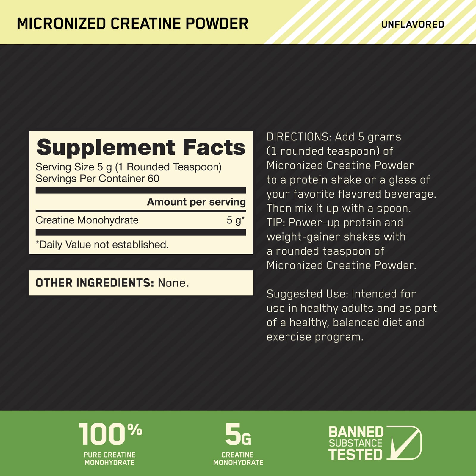 Optimum Nutrition, 肌酸粉，微粉化，天然原味，5000毫克，10.5盎司（300克）