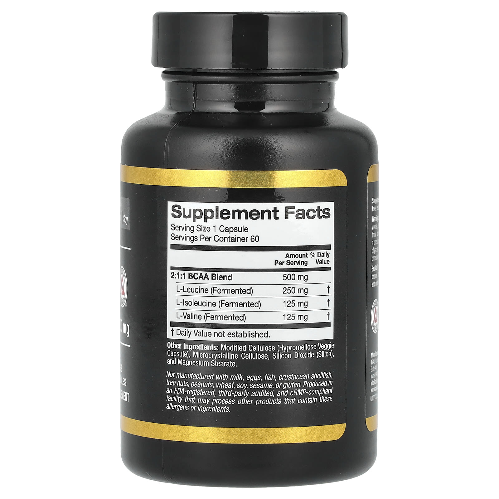 California Gold Nutrition, 支鏈氨基酸，AjiPure® 支鏈氨基酸 2:1:1，含 L-亮氨酸、L-異亮氨酸和 L-纈氨酸，500 毫克，60 粒素食膠囊