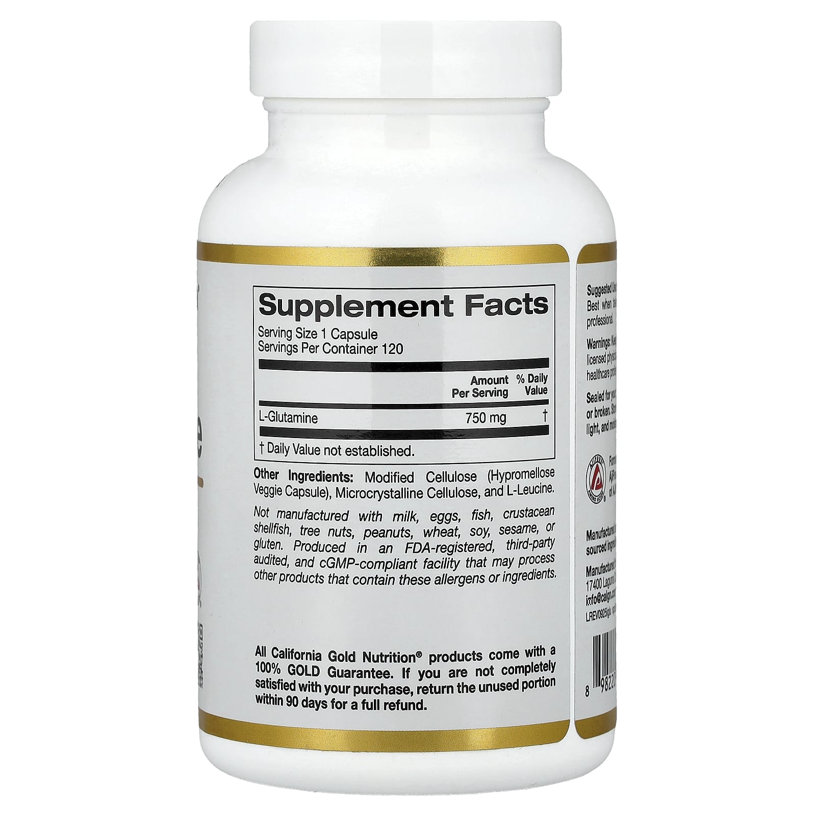 California Gold Nutrition, L-谷氨醯胺，750 毫克，120 粒素食膠囊
