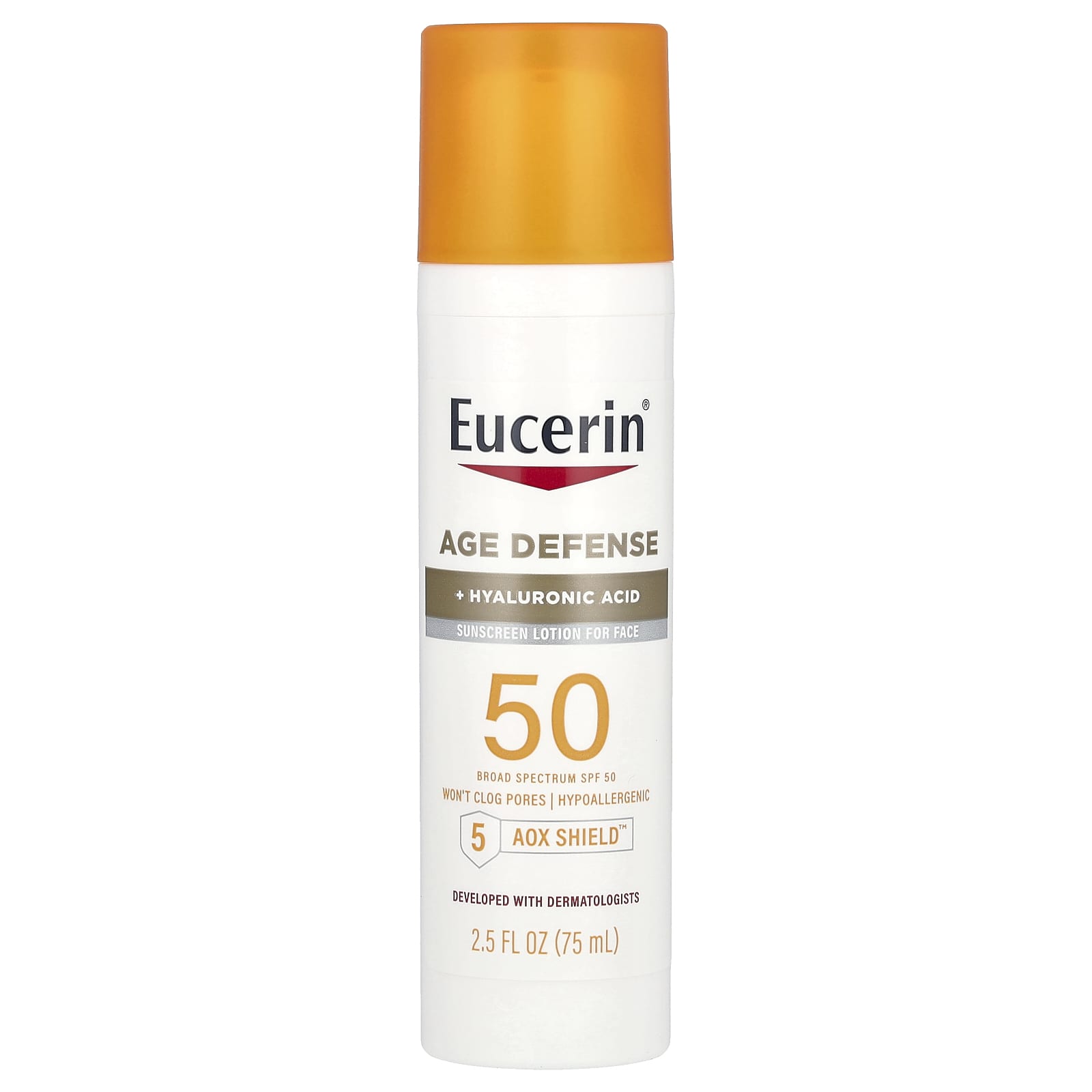 Eucerin, Age Defense，輕盈面部抗曬乳液，SPF 50，無香型，2.5 液量盎司（75 毫升）