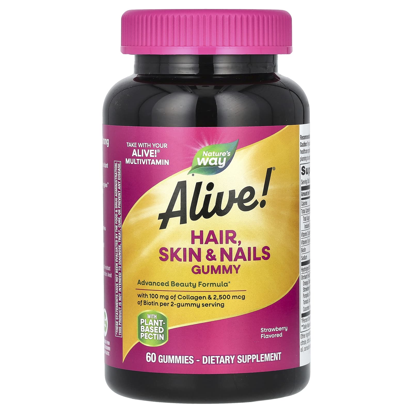 Nature's Way, Alive! 頭髮、肌膚和指甲呵護軟糖，草莓味，60 粒