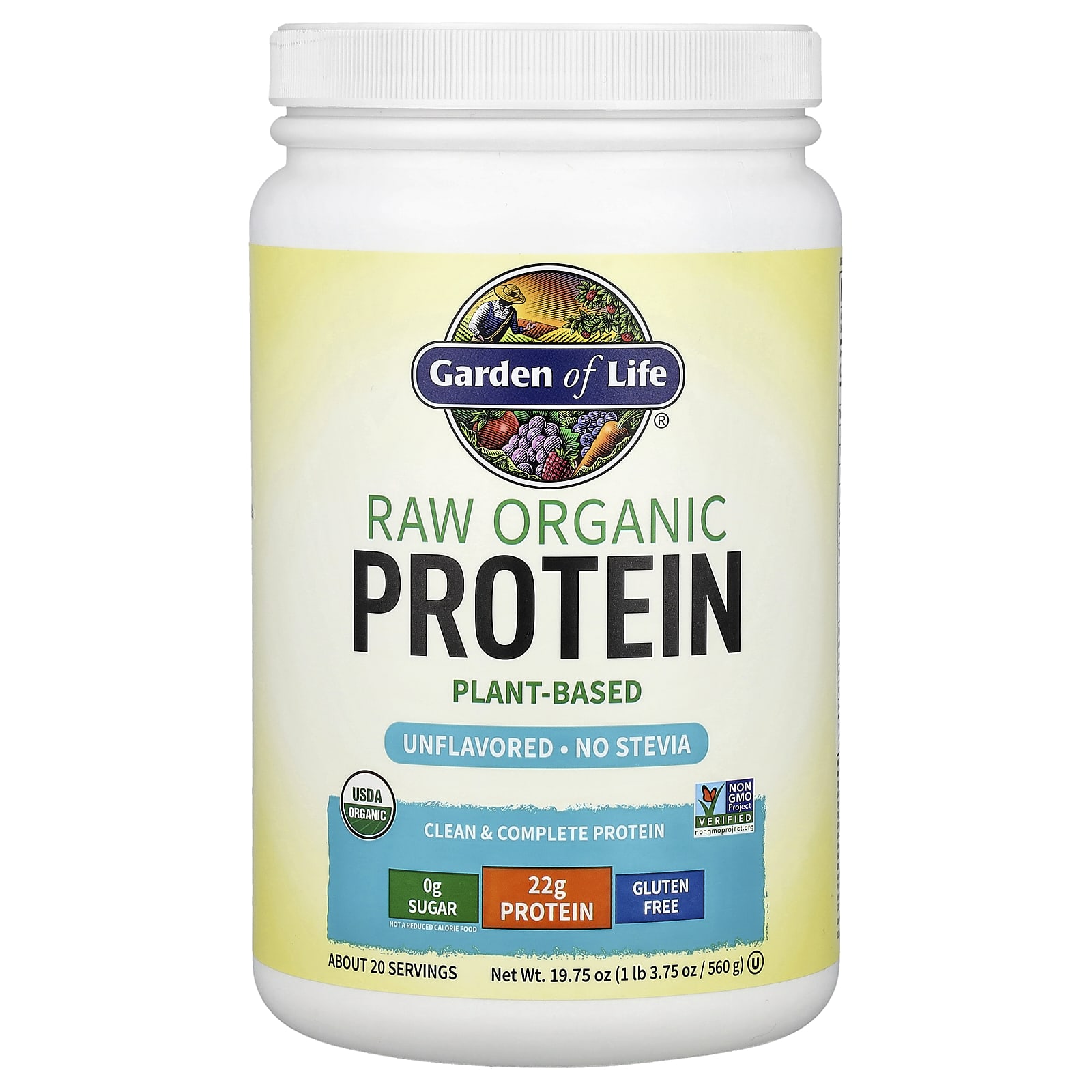 Garden of Life, 未加工有機蛋白質，原味，1 磅 3.75 盎司（560 克）