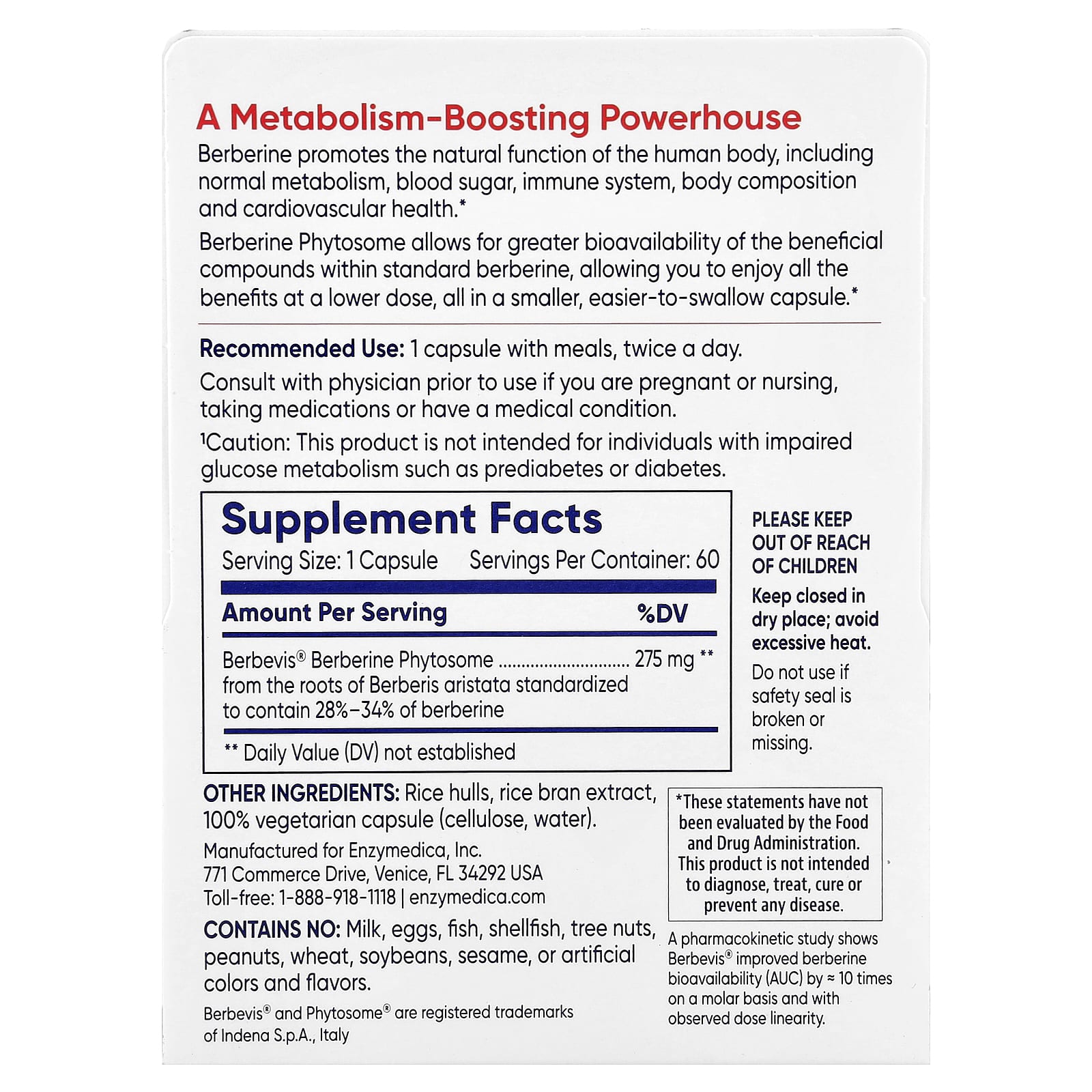 Enzymedica, 小檗鹼磷脂複合物，60 粒膠囊（每粒膠囊 275 毫克）