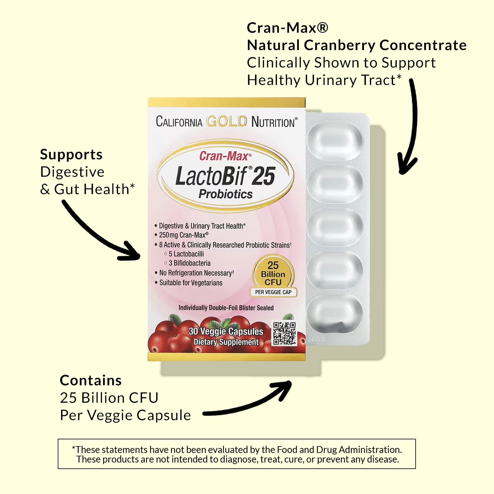 California Gold Nutrition, CranMax® LactoBif® 益生菌，250 億 CFU，30 粒素食膠囊
