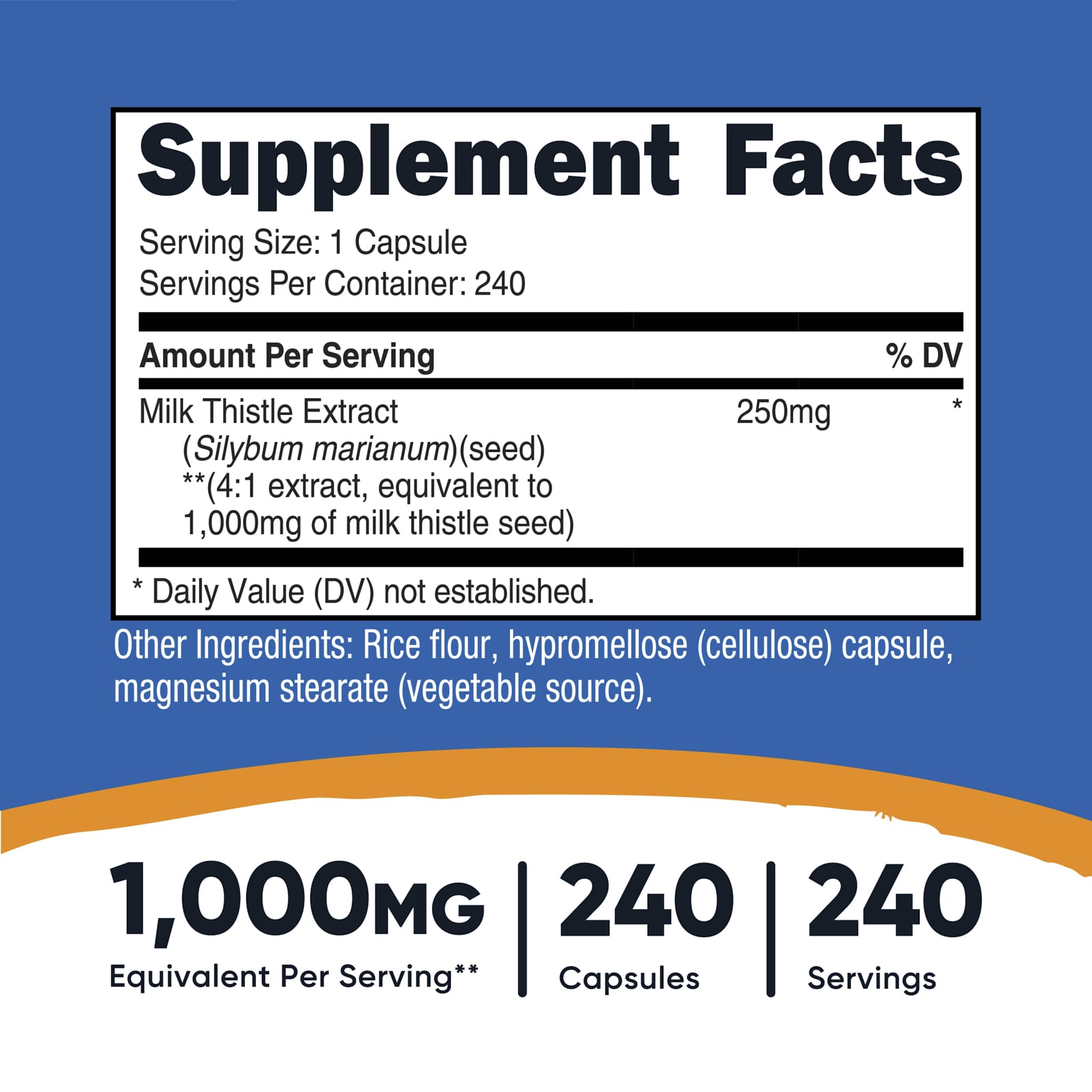 Nutricost, 水飛薊，250 毫克，240 粒膠囊