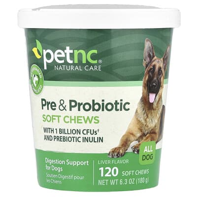 petnc NATURAL CARE, 益生元和益生菌軟咀嚼片，適合各種犬，肝臟味，120 片軟咀嚼片，6.3 盎司（180 克）