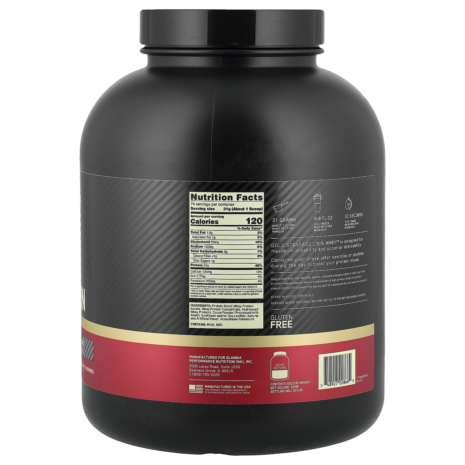Optimum Nutrition, 金標準® 全乳清蛋白，雙重濃鬱巧克力味，5.05 磅（2.29 千克）