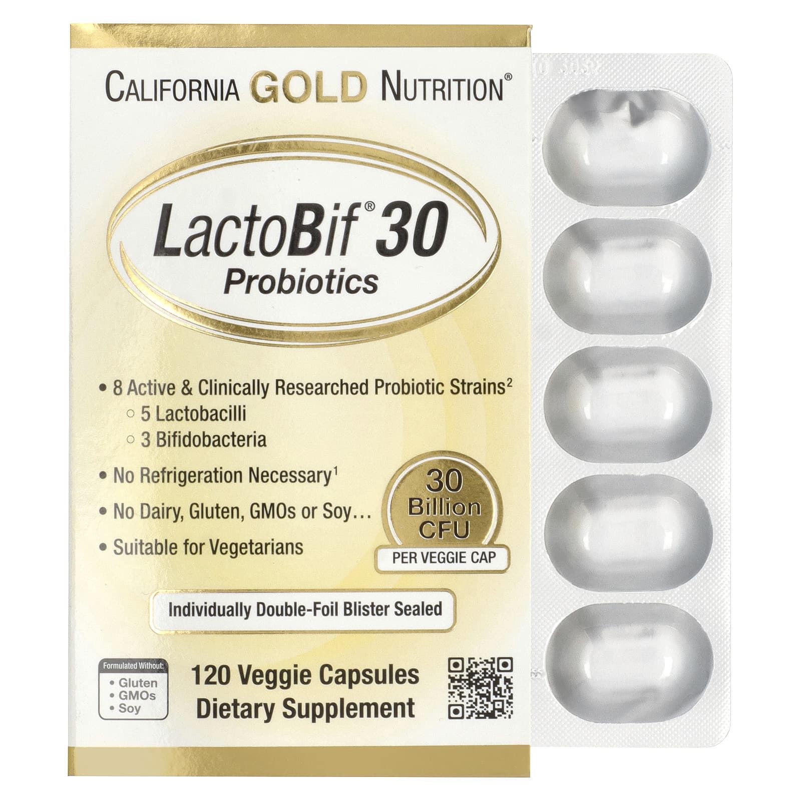 California Gold Nutrition, LactoBif® 30 益生菌，300 億 CFU，120 粒素食膠囊