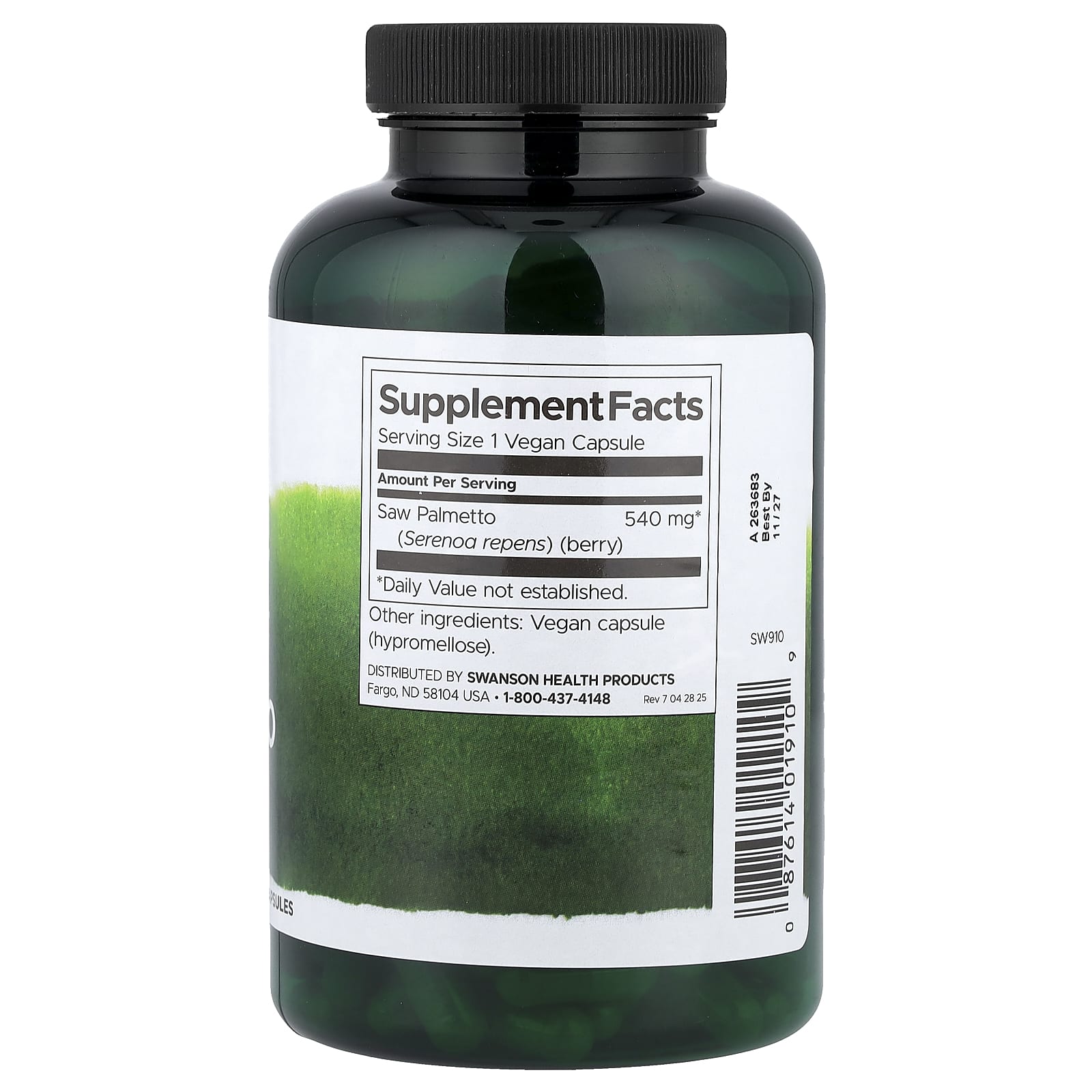 Swanson Vitamins, 多面鋸棕櫚，前列攝護腺，540 毫克，250 粒膠囊