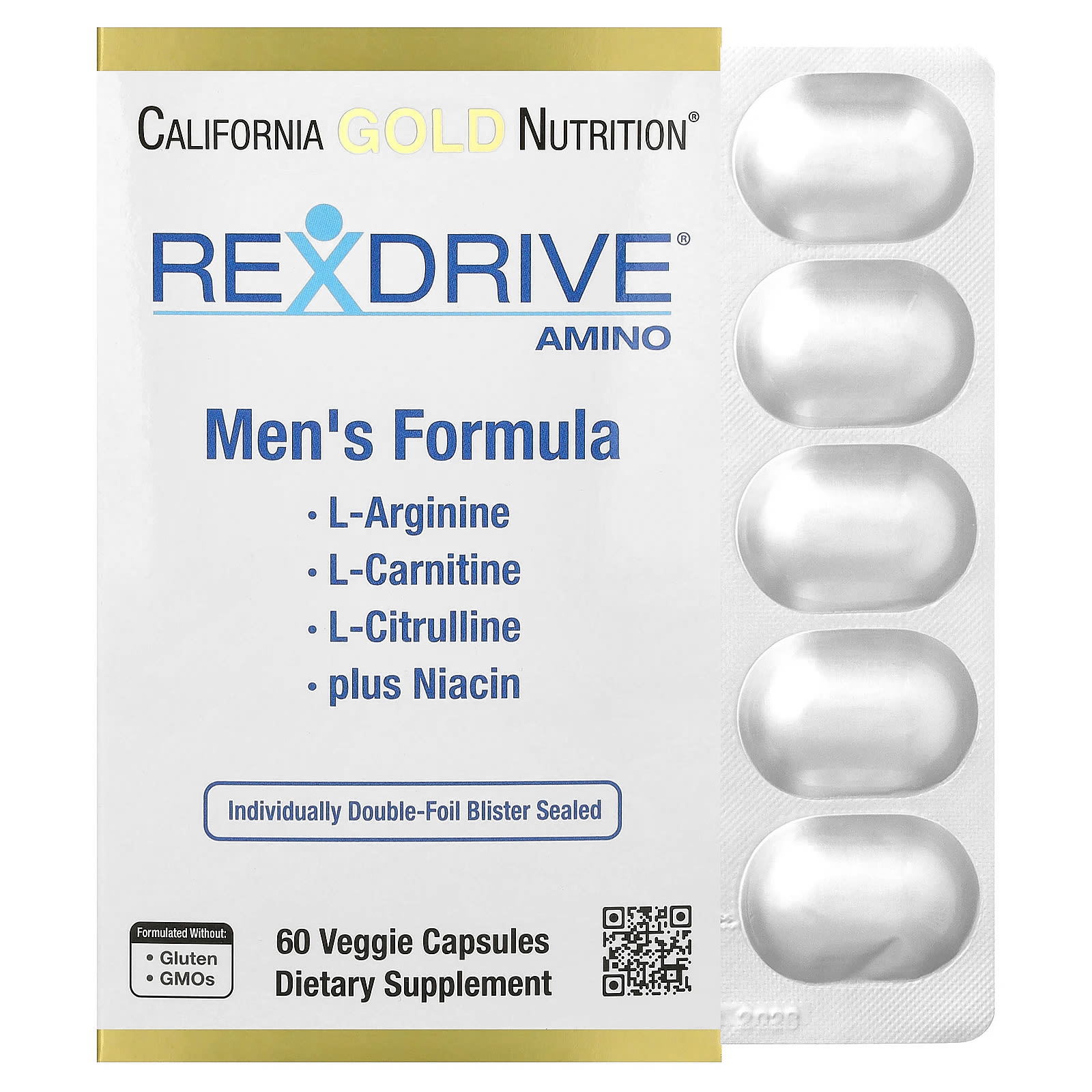 California Gold Nutrition, Rexdrive™ 氨基酸，男性支援，60 粒素食膠囊