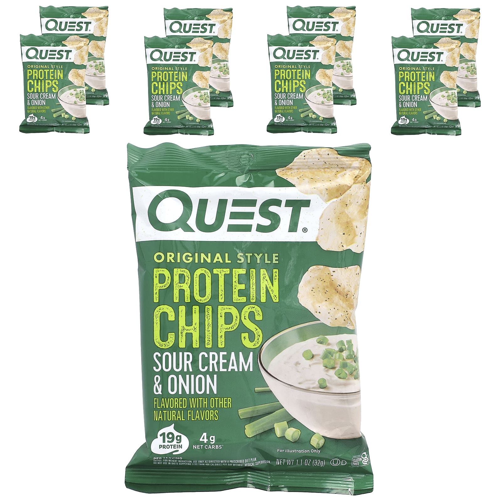 Quest Nutrition, 原汁原味的蛋白質片，優酪乳油和洋蔥，8 袋，每袋 1.1 盎司（32 克）