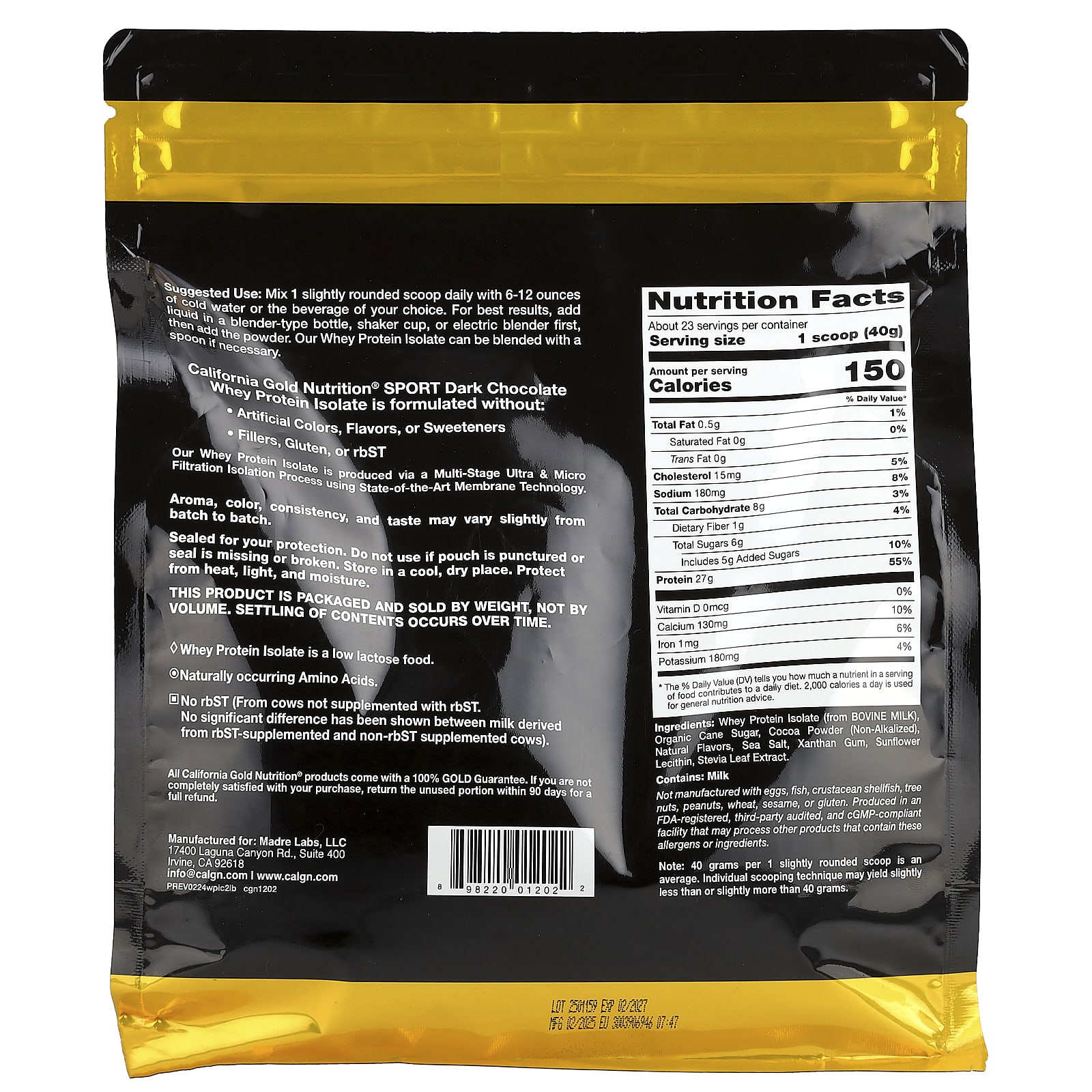 California Gold Nutrition, 運動，分離乳清蛋白，黑巧克力，2 磅（907 克）