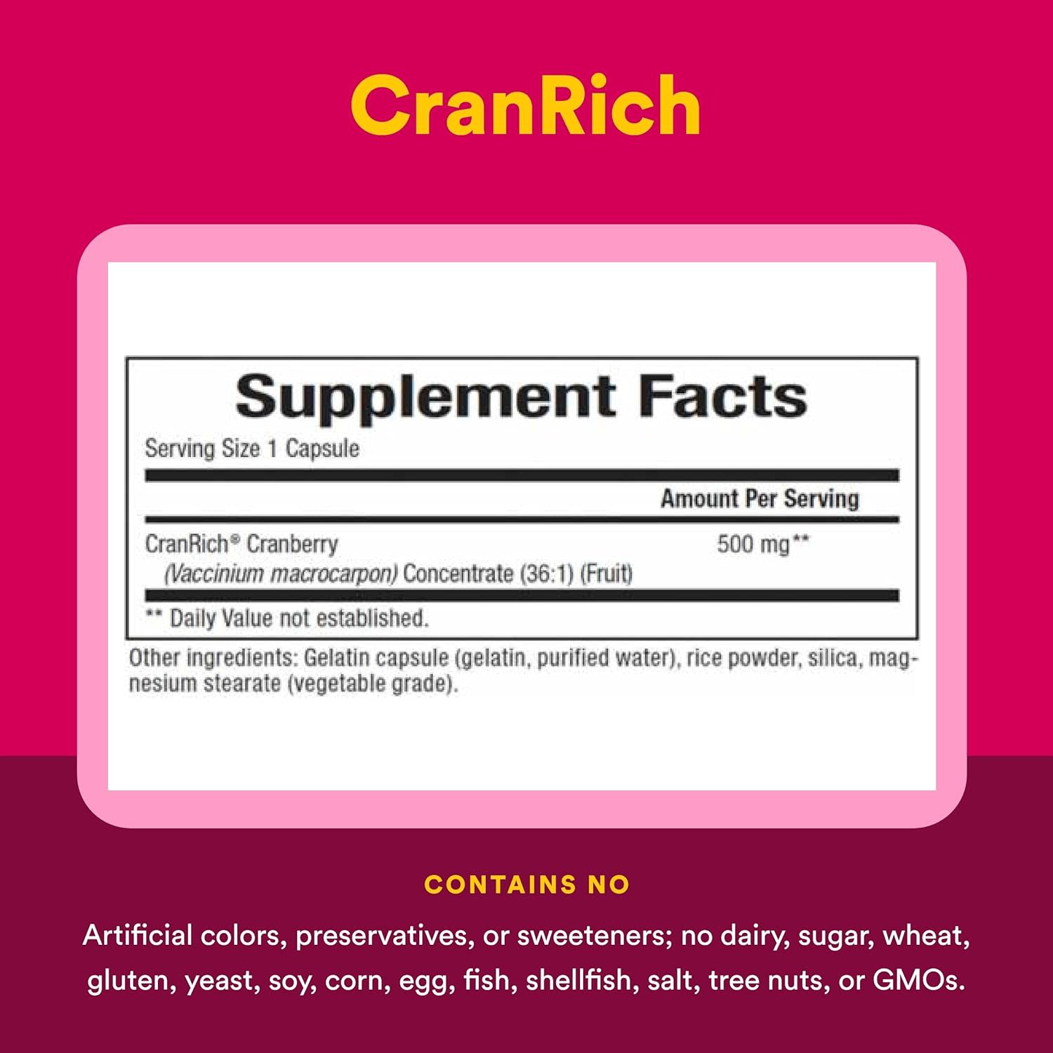 Natural Factors, CranRich，蔓越莓濃縮物，特強型，500 毫克，180 粒膠囊