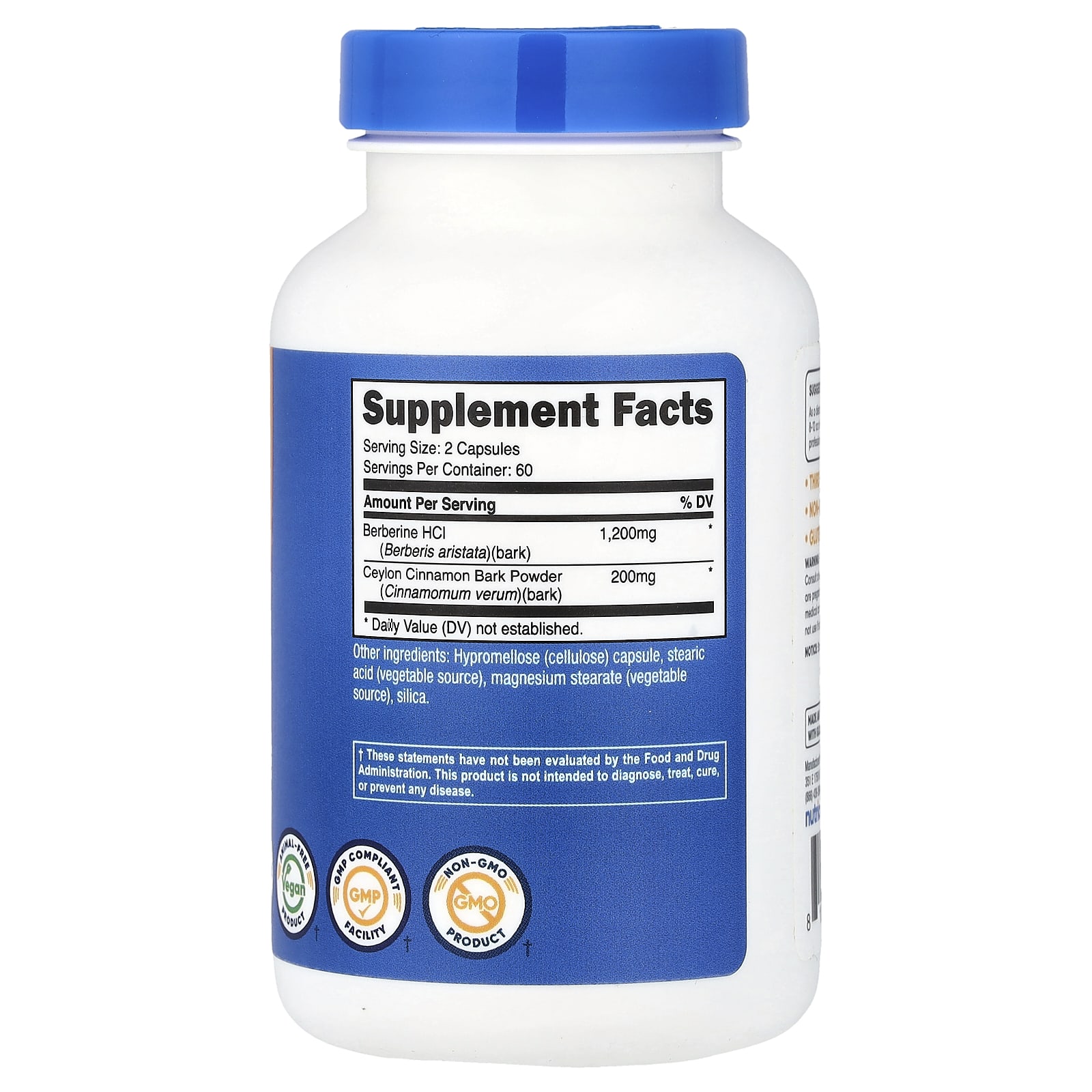 Nutricost, 鹽酸小檗鹼和錫蘭肉桂，1200 毫克，120 粒膠囊（每粒膠囊 600 毫克）