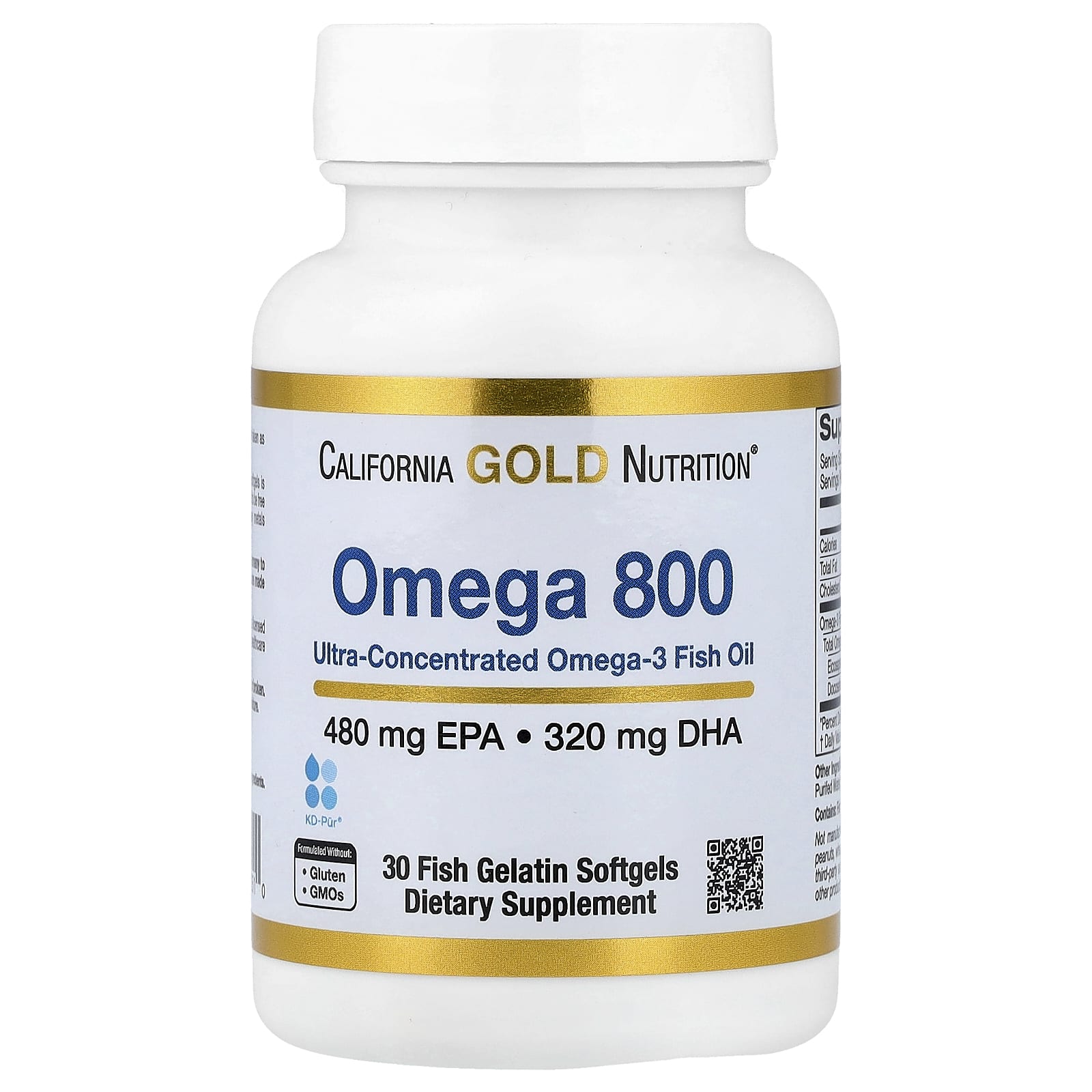 California Gold Nutrition, Omega 800 超濃縮 Omega-3 魚油，KD-Pur® 甘油三酯形式，30 粒魚明膠軟膠囊（每粒軟膠囊 1,000 毫克）