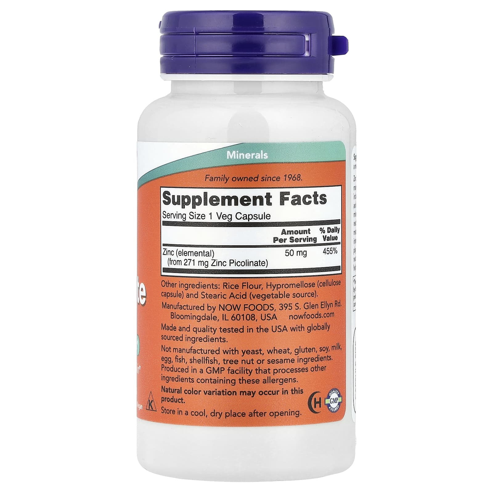 NOW Foods, Zinc Picolinate，50毫克，120粒素食膠囊