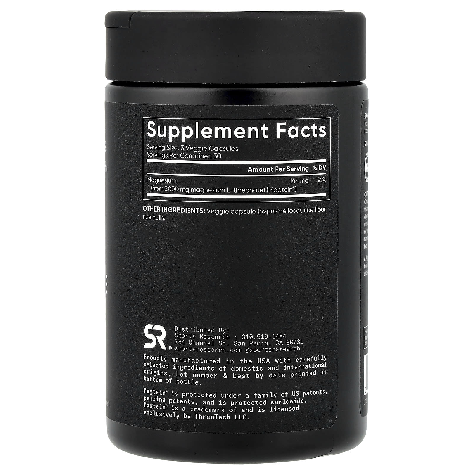 Sports Research, Magtein® L-蘇糖酸鎂，90 粒素食膠囊（每粒膠囊 666 毫克）