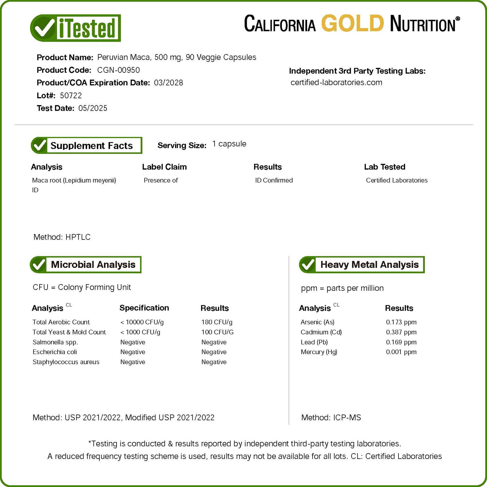 California Gold Nutrition, 秘魯瑪卡素食膠囊，500 毫克，240 粒裝
