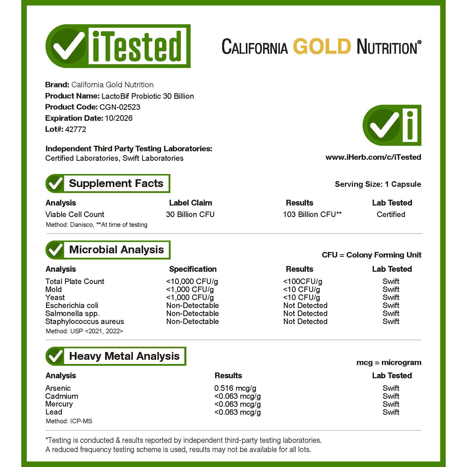 California Gold Nutrition, LactoBif® 30 益生菌，300 億 CFU，120 粒素食膠囊