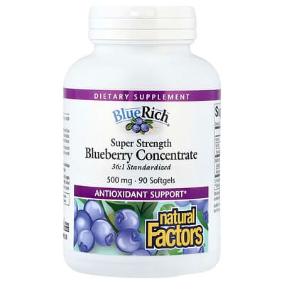 Natural Factors, BlueRich，優效，濃縮藍莓，500 毫克，90 粒軟凝膠